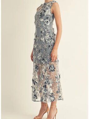 AROSE Studio Sorelle Floral Embroidered Sheath Cocktail Dress. Sz: L